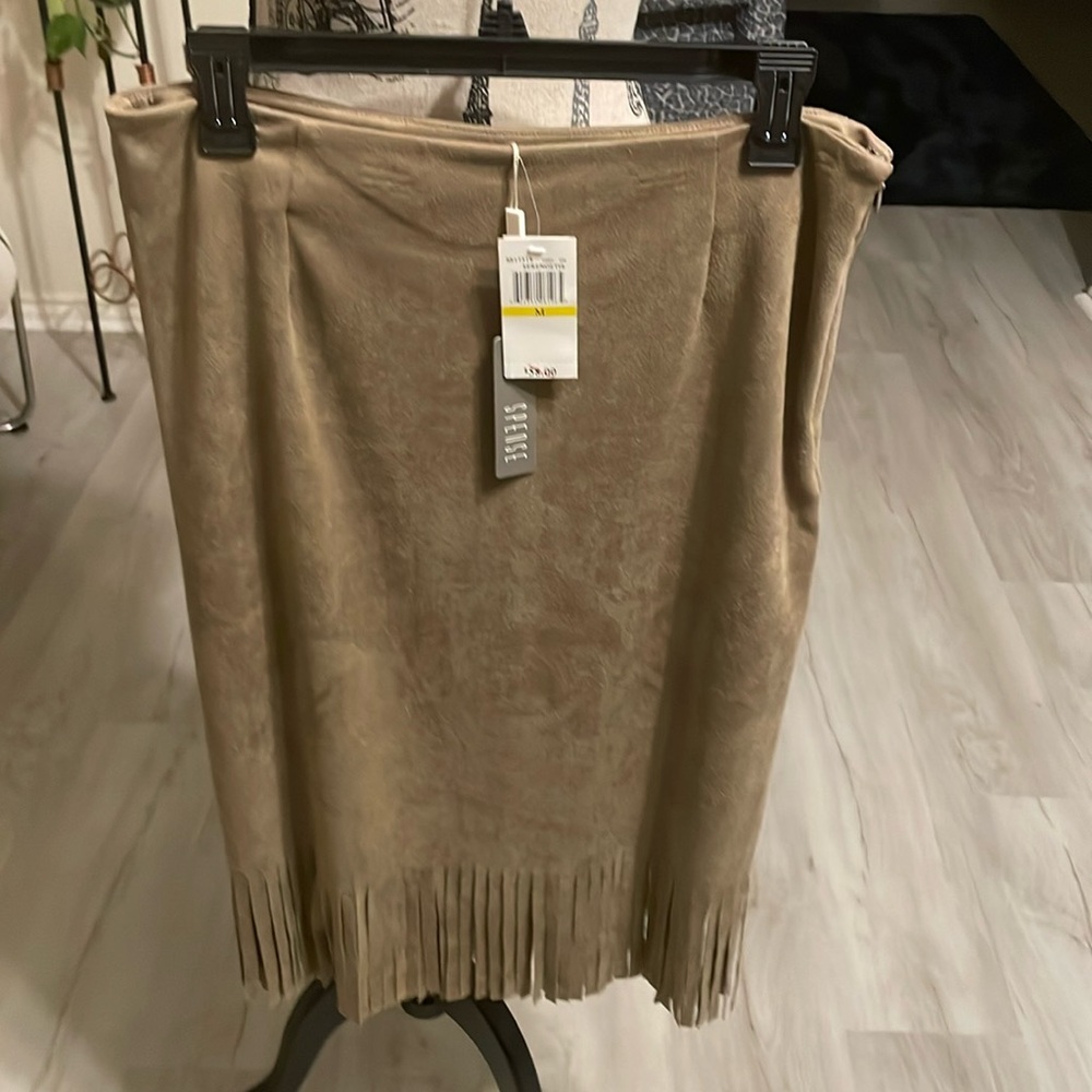 Spense Cowgirl Suede Frin Skirt-Ladies Medium Color:Serengetis-Midi-Stretchy